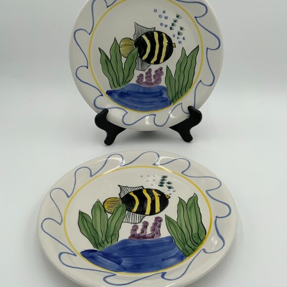 Pair of RARE Emerald Collection Hand Painted Dinner Plate Fish Ocean Aquarium - Picture 2 of 5